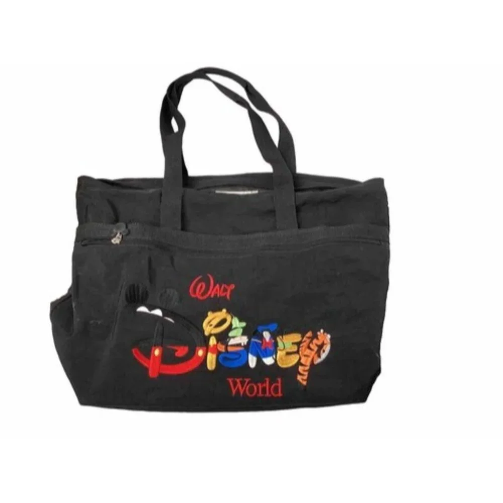 Disney World Character Embroidered Letter Tote Bag Black - Picture 1 of 5